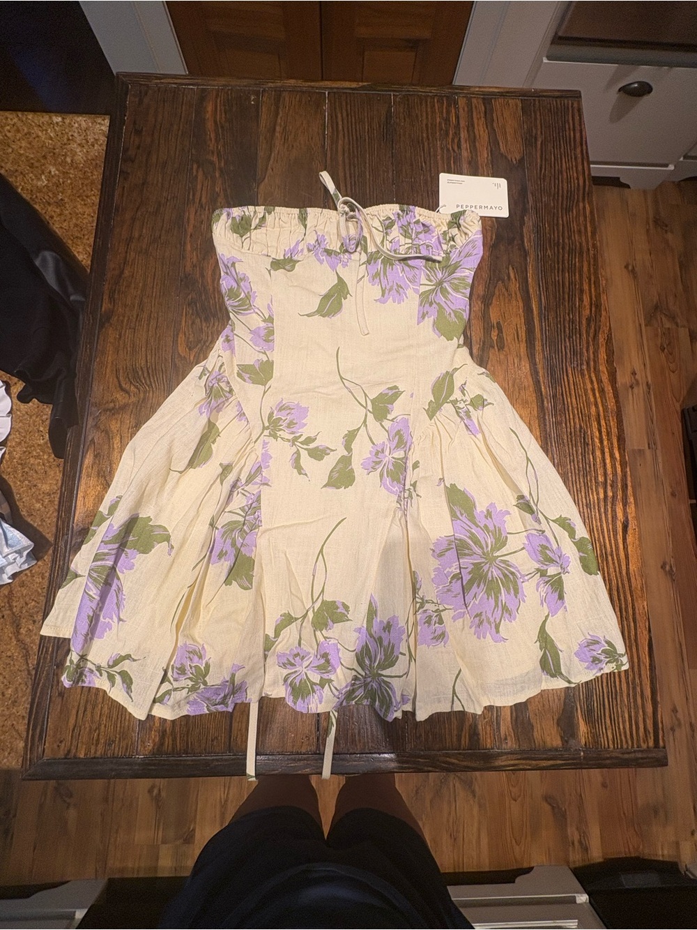 Peppermayo yellow Floral Strapless Dress with Lavender Print